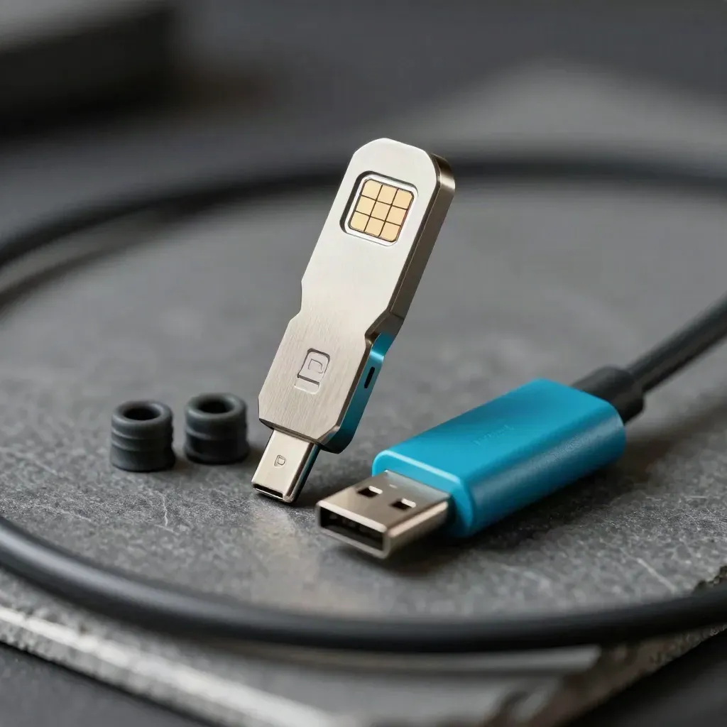 Kit diagnostico per AR con punte, estrattore SIM e dongle USB-C su pietra scura
